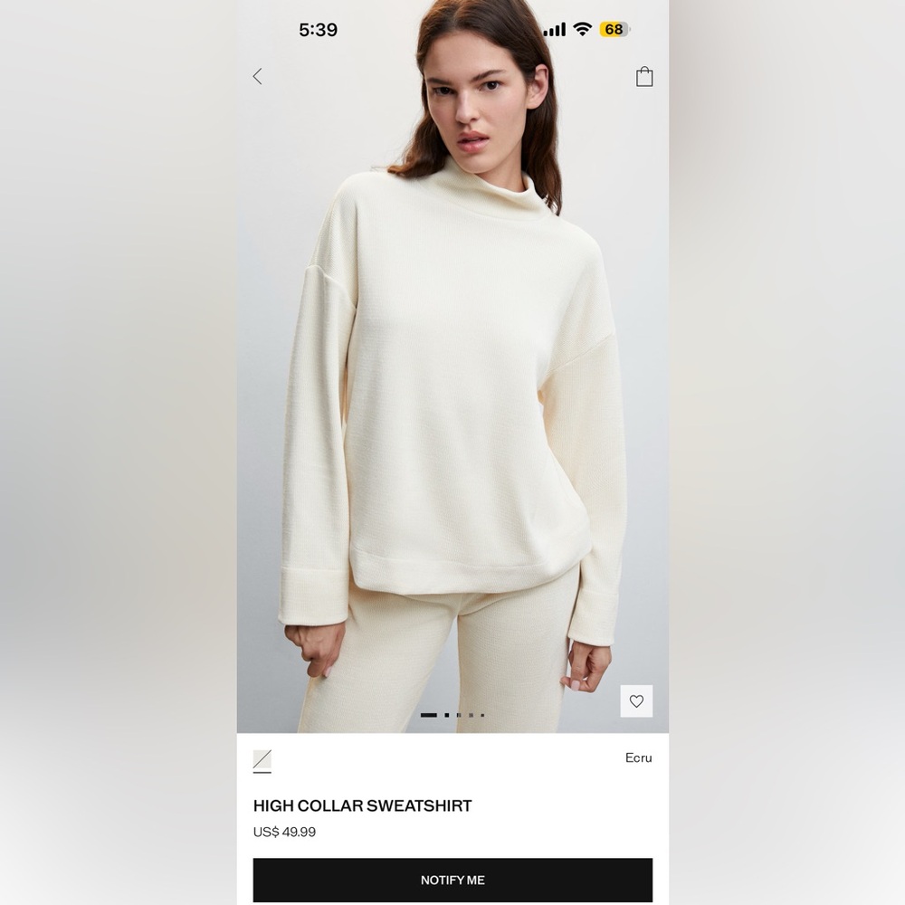 NWOT Mango Ecru High Collar Women's Sweatshirt Small